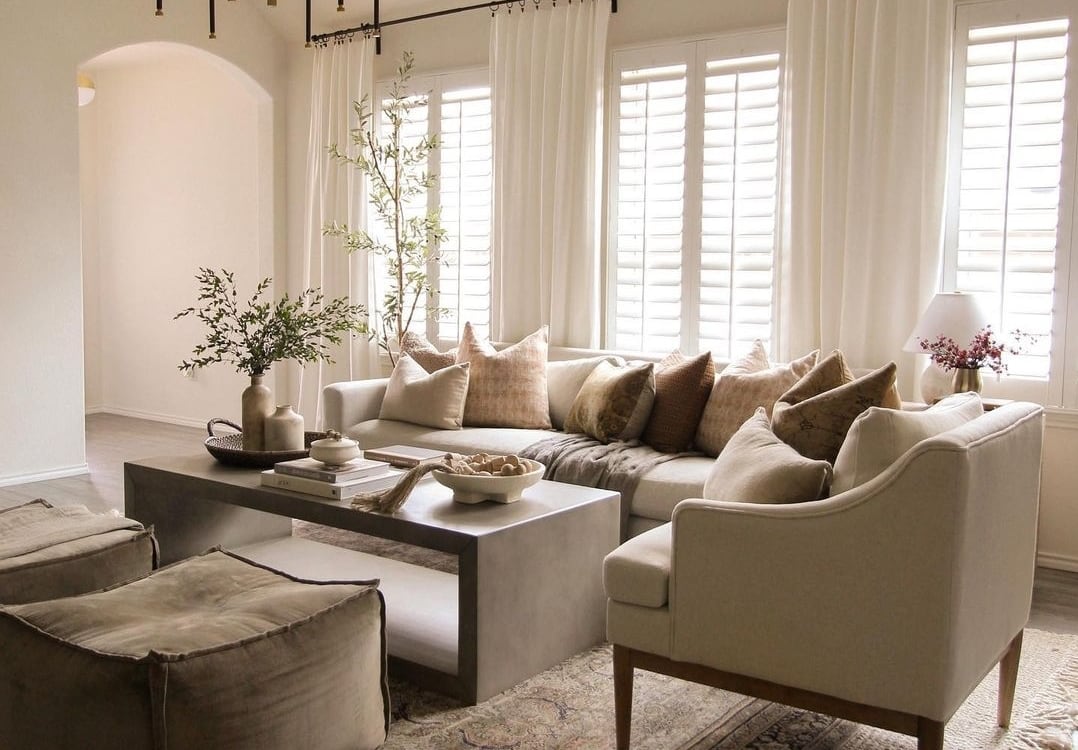 Sheer drapes can add a hint of sophistication to any room. Plantation shutters in a living room